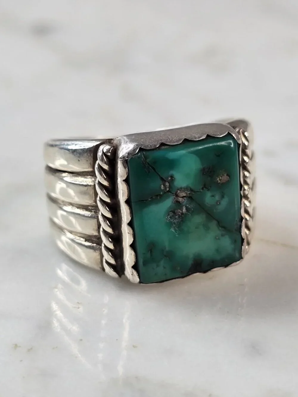 Mens Vintage Estate Sterling Silver Southwestern Turquoise Ring 12.4g E610